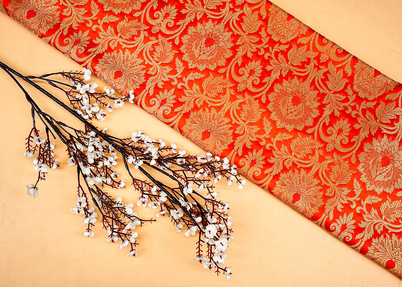 Orange Beautiful Banarasi Brocade with Traditional Golden Handloom