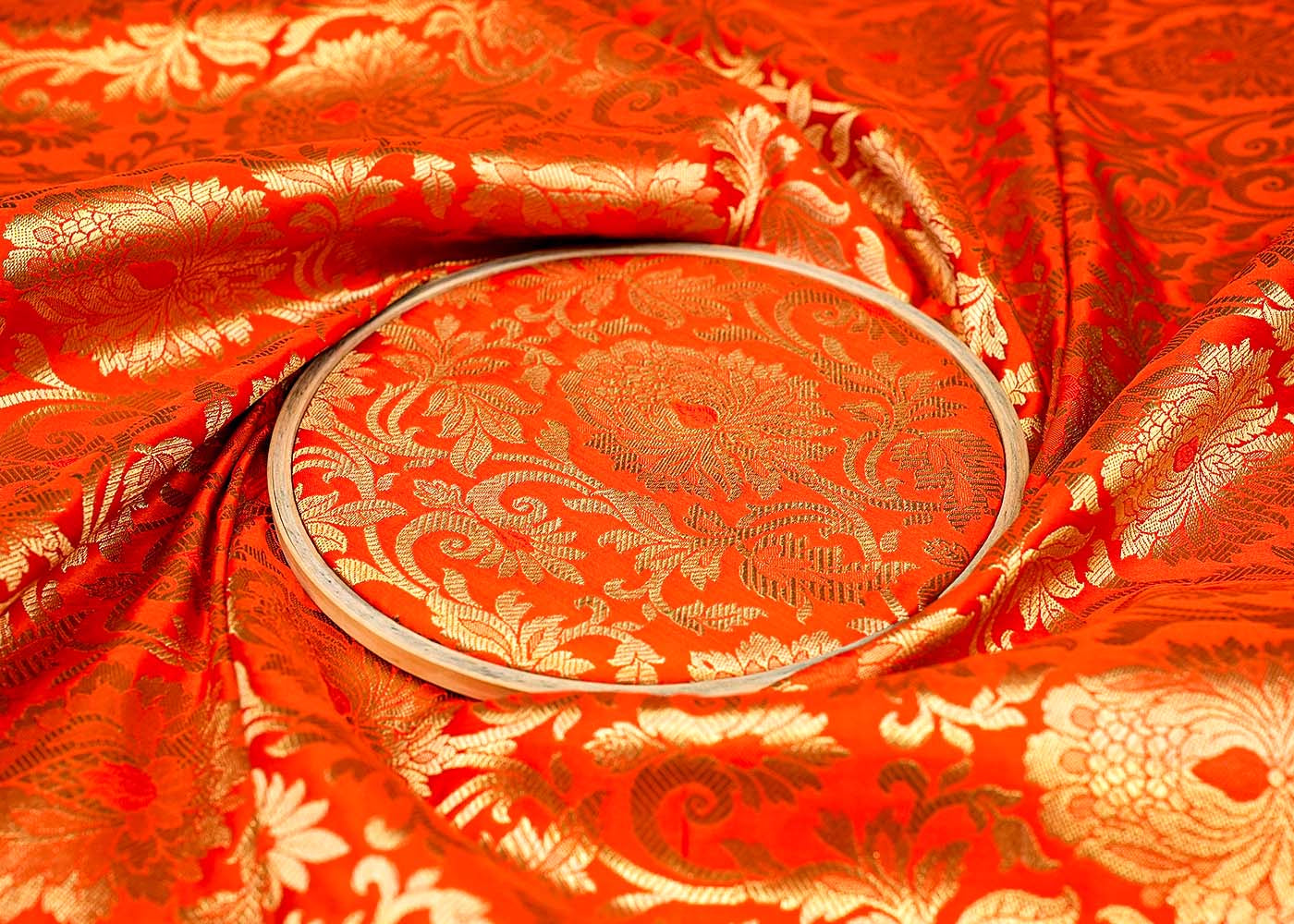 Orange Beautiful Banarasi Brocade with Traditional Golden Handloom