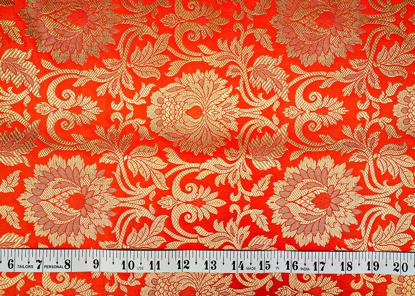 Orange Beautiful Banarasi Brocade with Traditional Golden Handloom