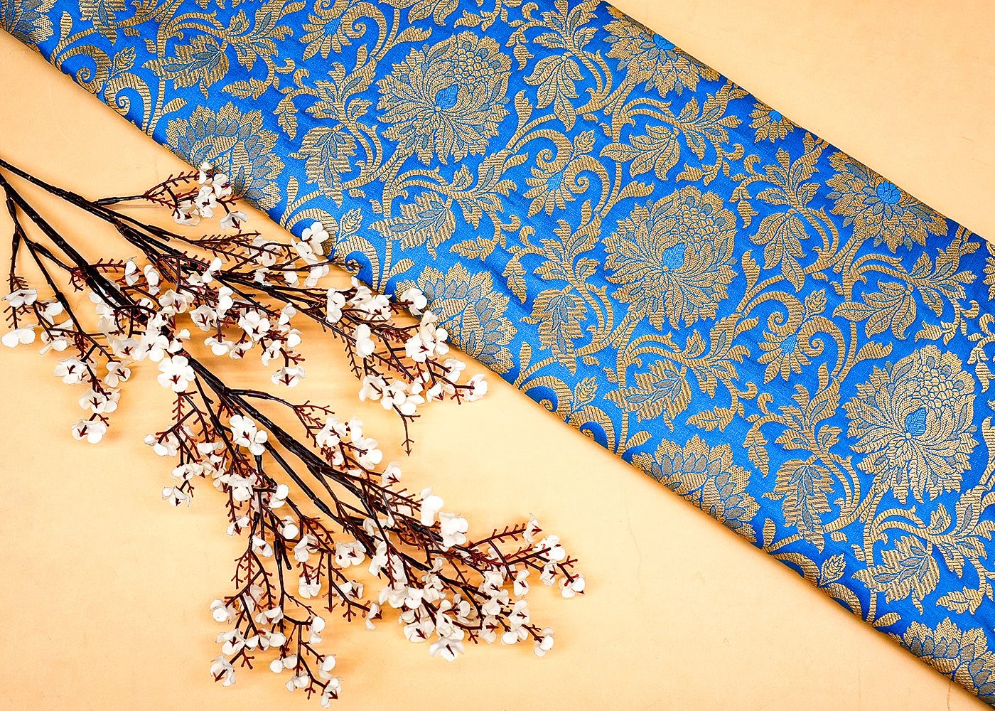 Blue Beautiful Banarasi Brocade with Traditional Golden Handloom