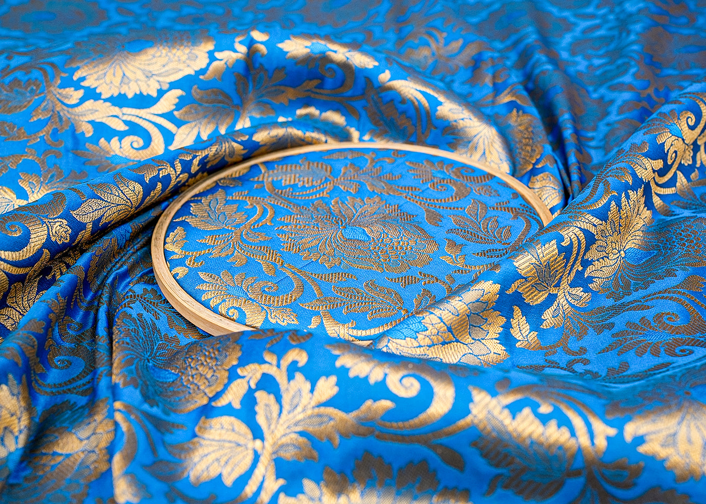 Blue Beautiful Banarasi Brocade with Traditional Golden Handloom