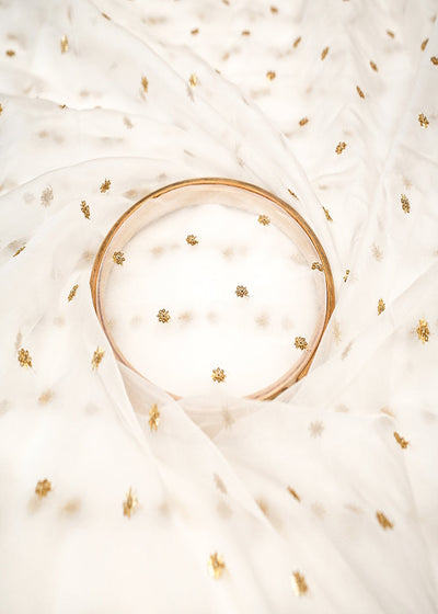The Noor - White Organza Fabric with Golden Buti of Sequins 12297