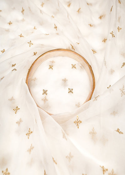 The Noor - White Organza with Classic Golden Buti of Thread & Sequins 12299