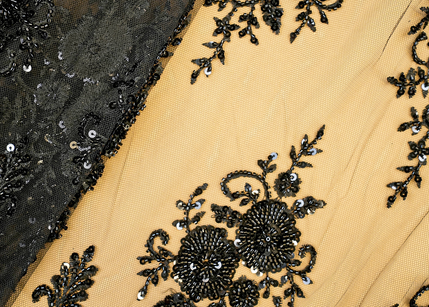 Black Imported Net Fabric with Sequin & Kutdana Handwork with Scalloped Elegance