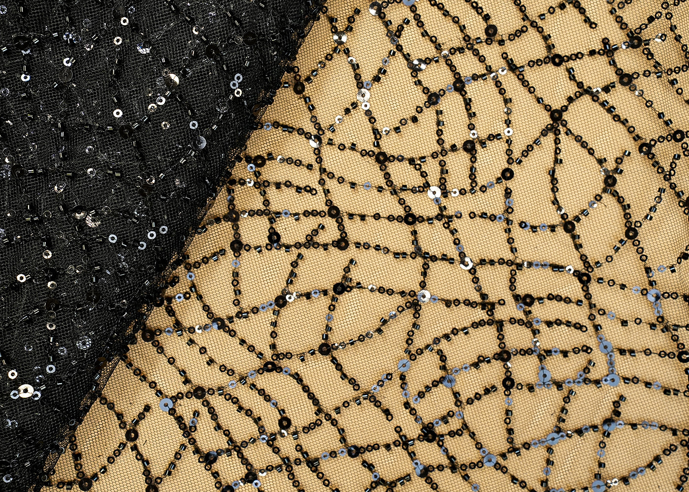 Black Imported Net Fabric with Sequin, Kutdana & Bead Handwork with Intricate Detailing