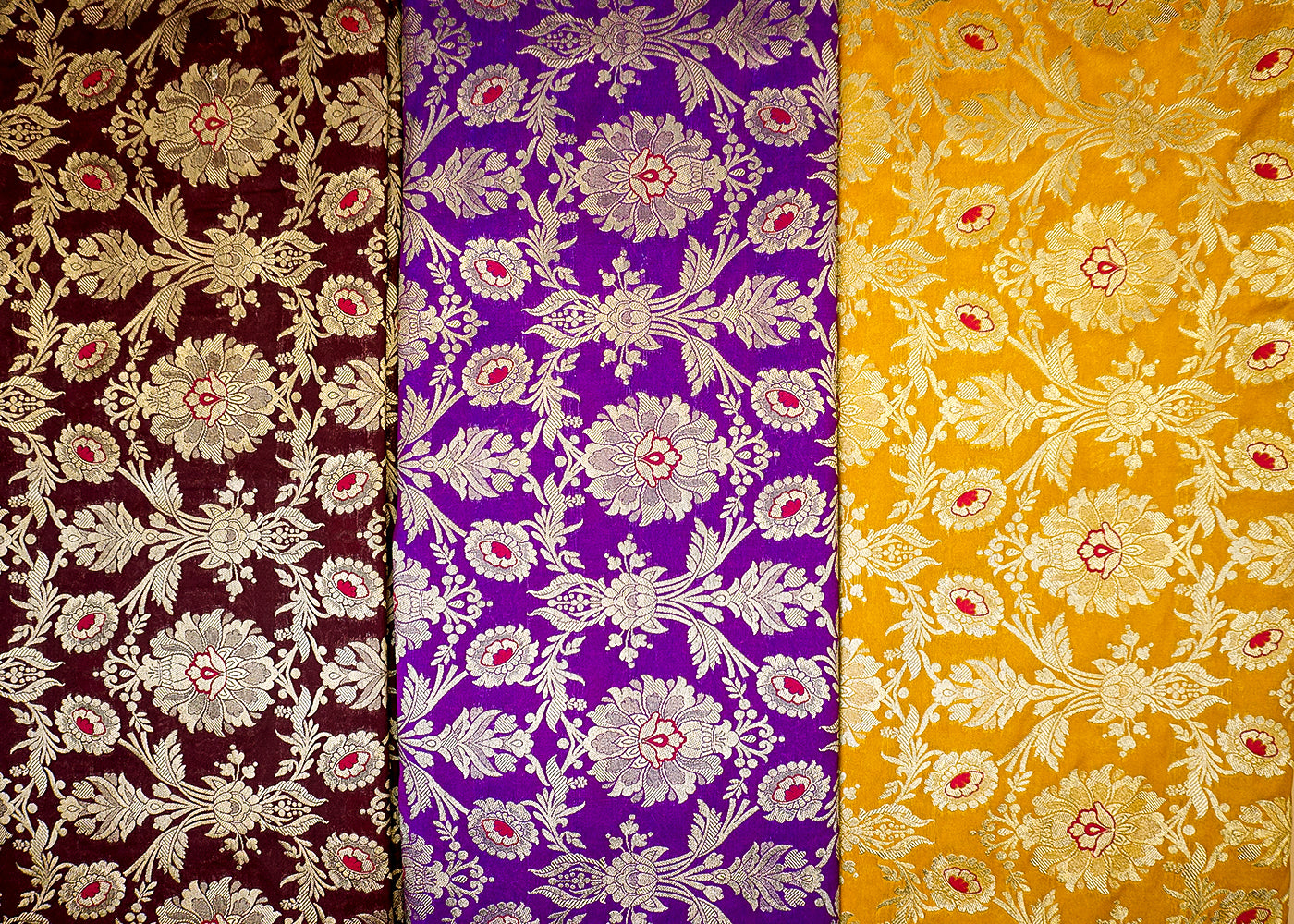Beautiful Brown Banarasi Brocade with Allover Golden Thread Handloom