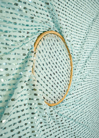 Powder Blue Imported Lycra Net Fabric with Sequins & Katdana Work 12432