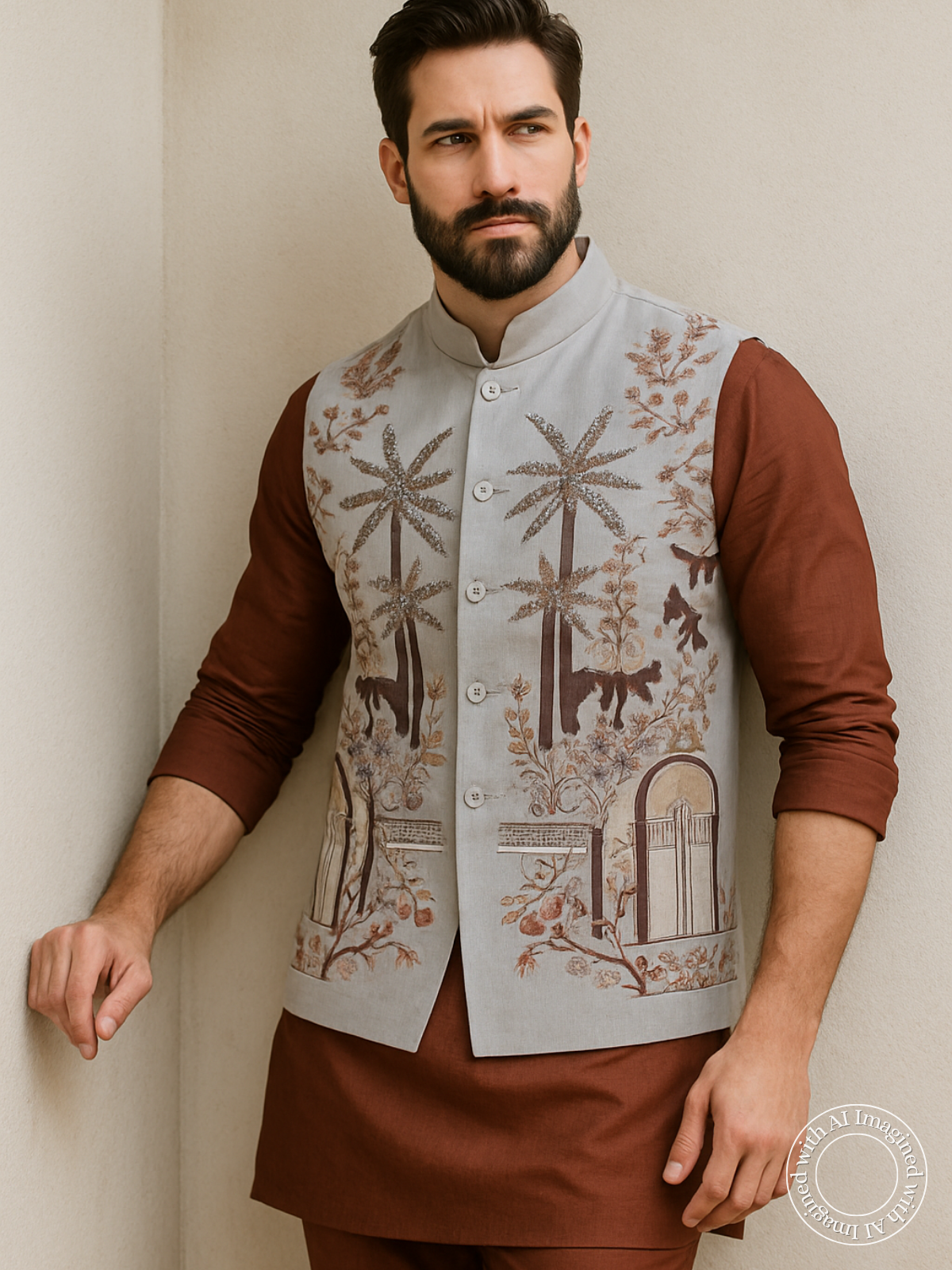The Riwaayat – Unstitched Grey Nehru Jacket Fabric for Men 12529
