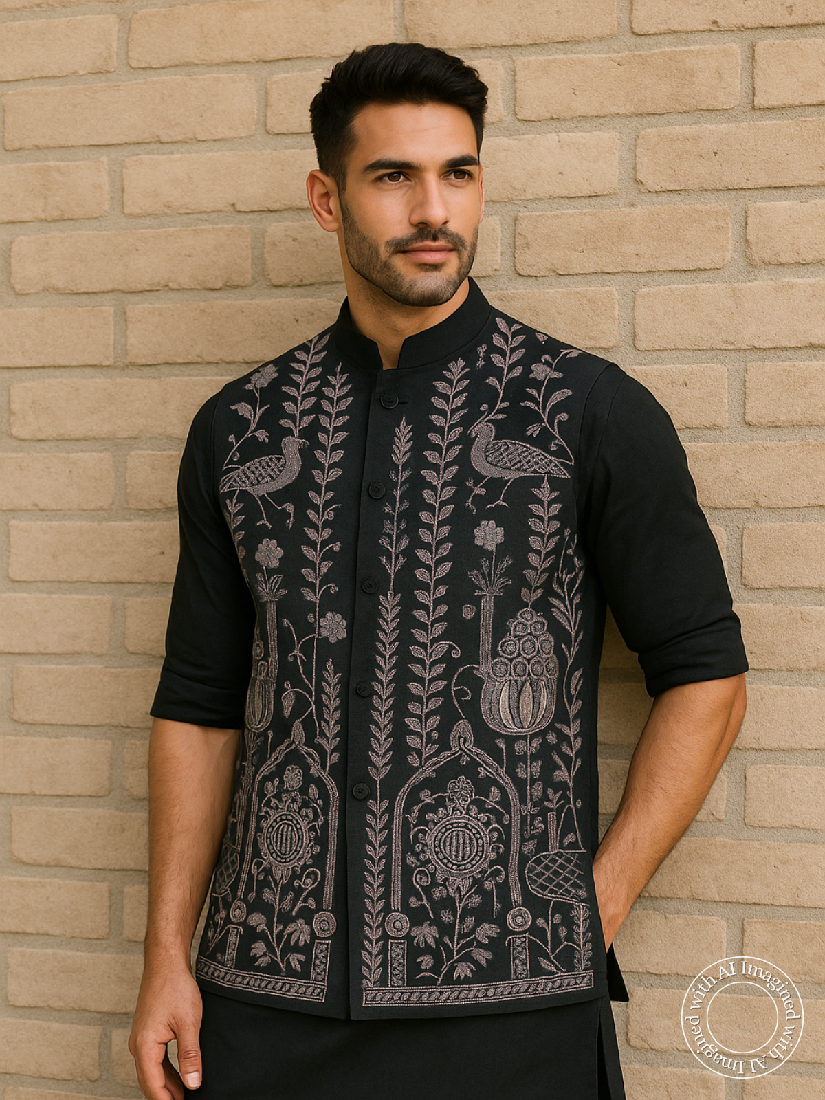 The Riwaayat – Unstitched Black Nehru Jacket Fabric for Men 12533