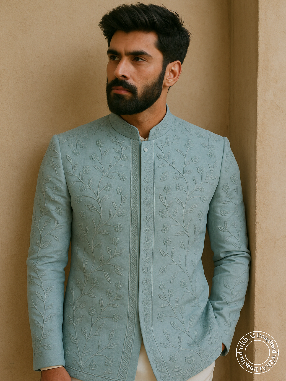The Riwaayat – Unstitched Powder Blue Nehru Jacket Fabric for Men 12545