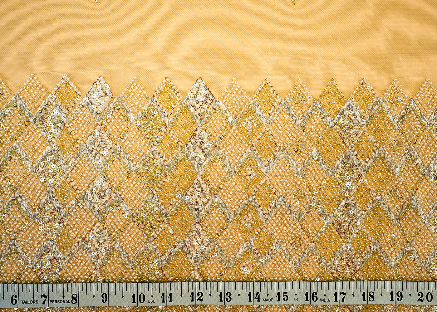 Lemon Imported Net with Allover Beads & Sequins Work with Heavy Border 12557