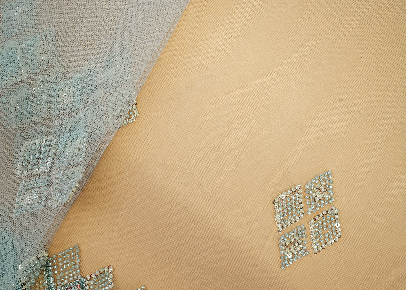 Sky Blue Imported Net with Allover Beads & Sequins Work with Heavy Border 12558