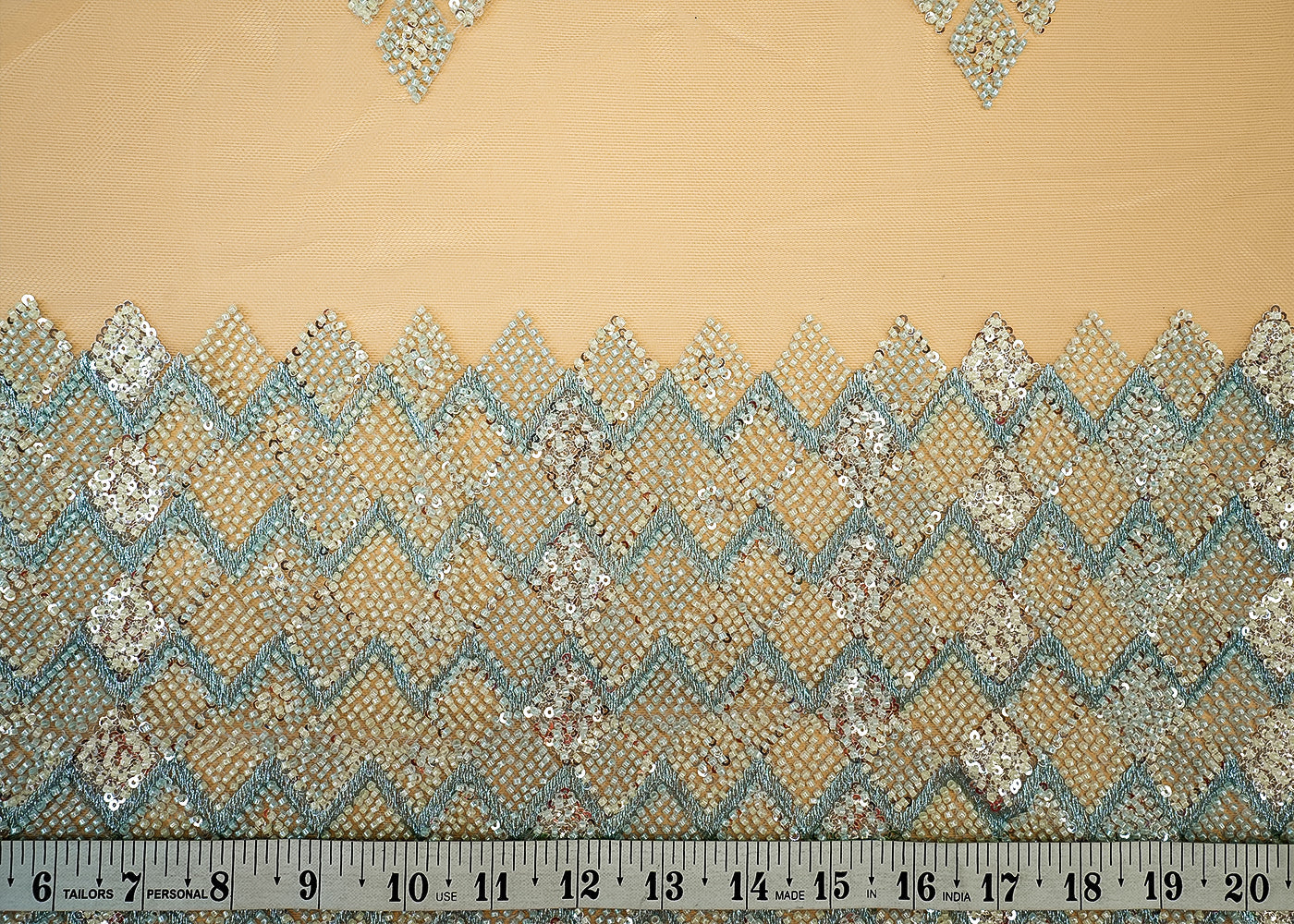 Sky Blue Imported Net with Allover Beads & Sequins Work with Heavy Border 12558