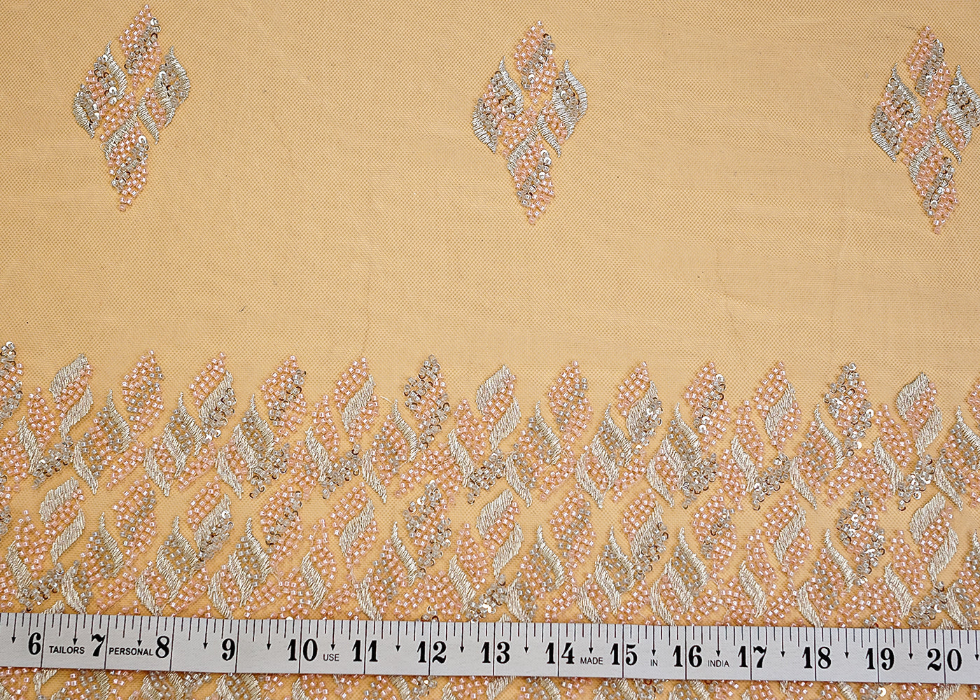 Peach Imported Net with Allover Beads & Sequins Work with Heavy Border 12561