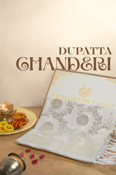 White Dyeable Chanderi Dupatta With All Over Zari Handloom 12668
