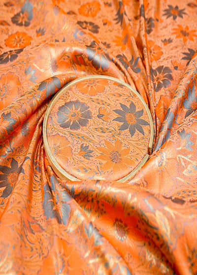 Peach Beautiful Banarasi brocade with Allover Colorful Thread Handloom 12679