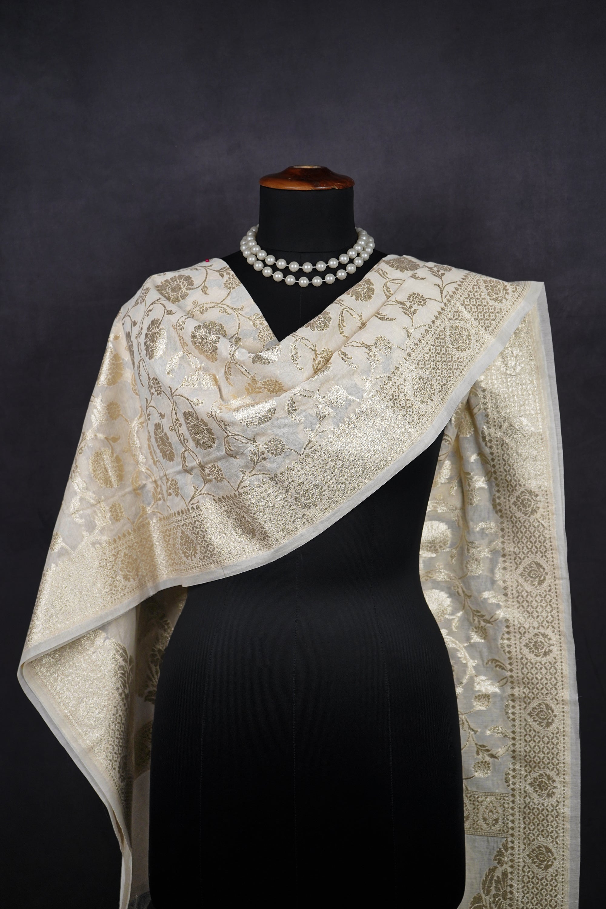 White Dyeable Chanderi Dupatta With All Over Zari Handloom 12712