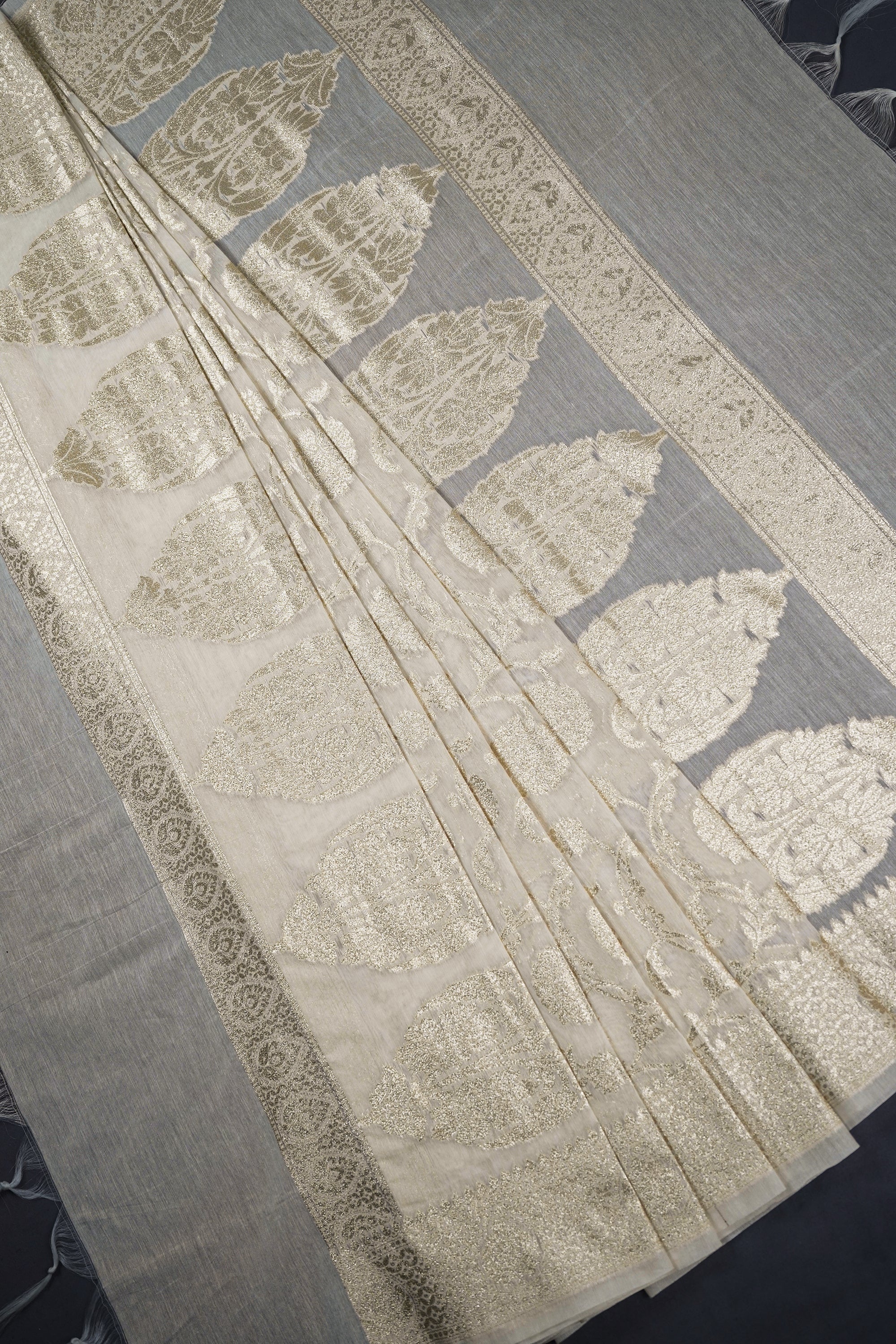 White Dyeable Chanderi Dupatta With All Over Zari Handloom 12712