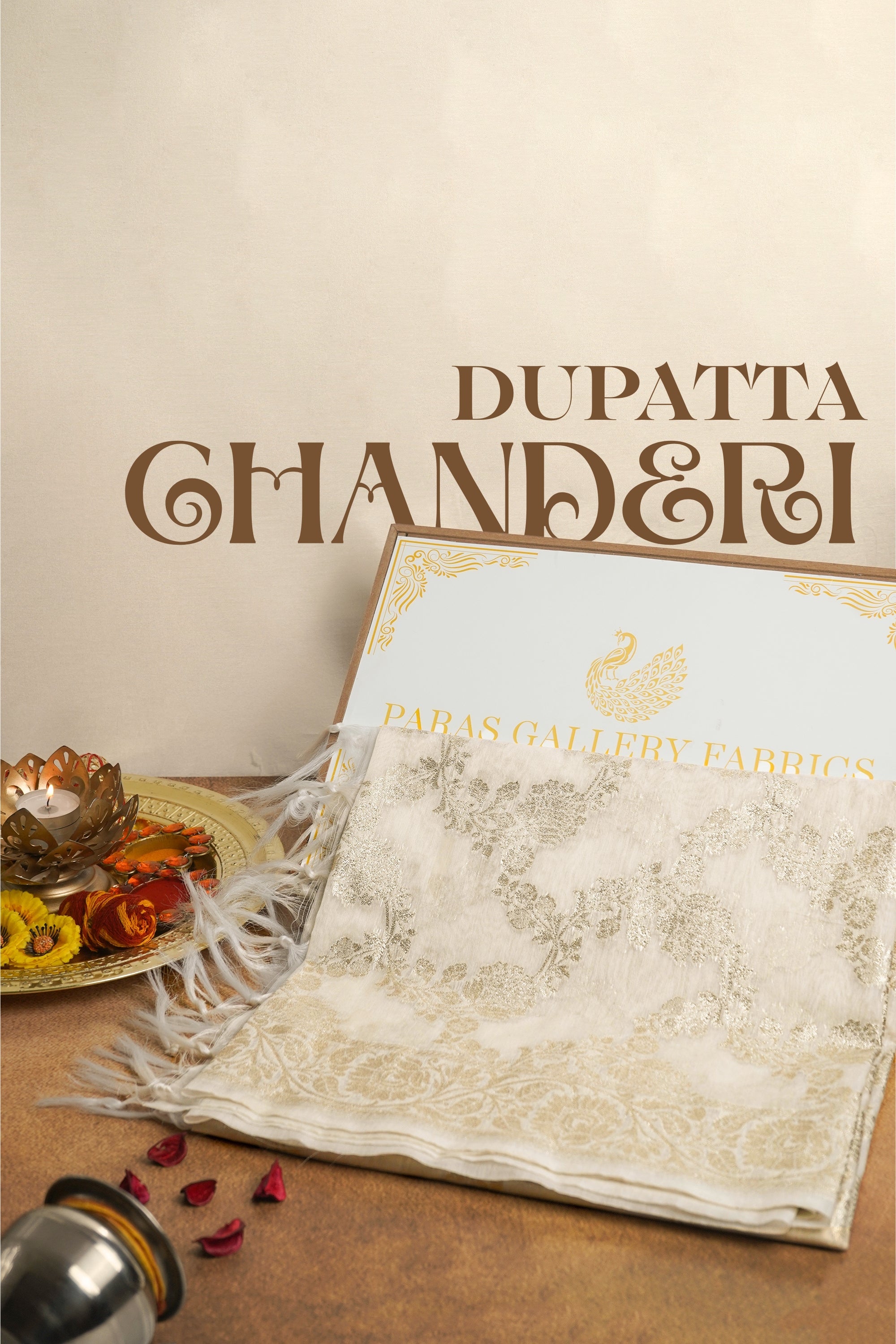 White Dyeable Chanderi Dupatta With All Over Zari Handloom 12720