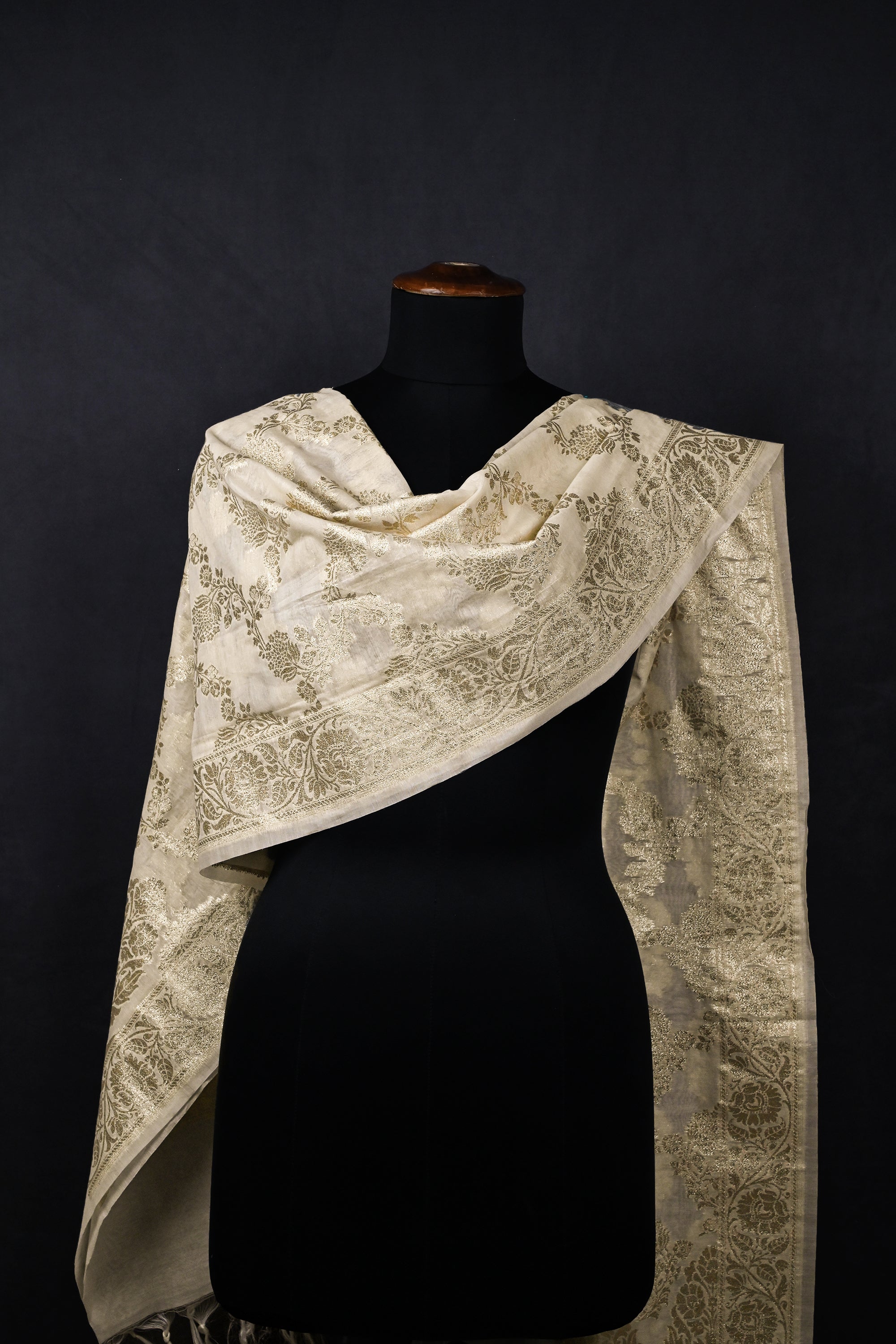 White Dyeable Chanderi Dupatta With All Over Zari Handloom 12720