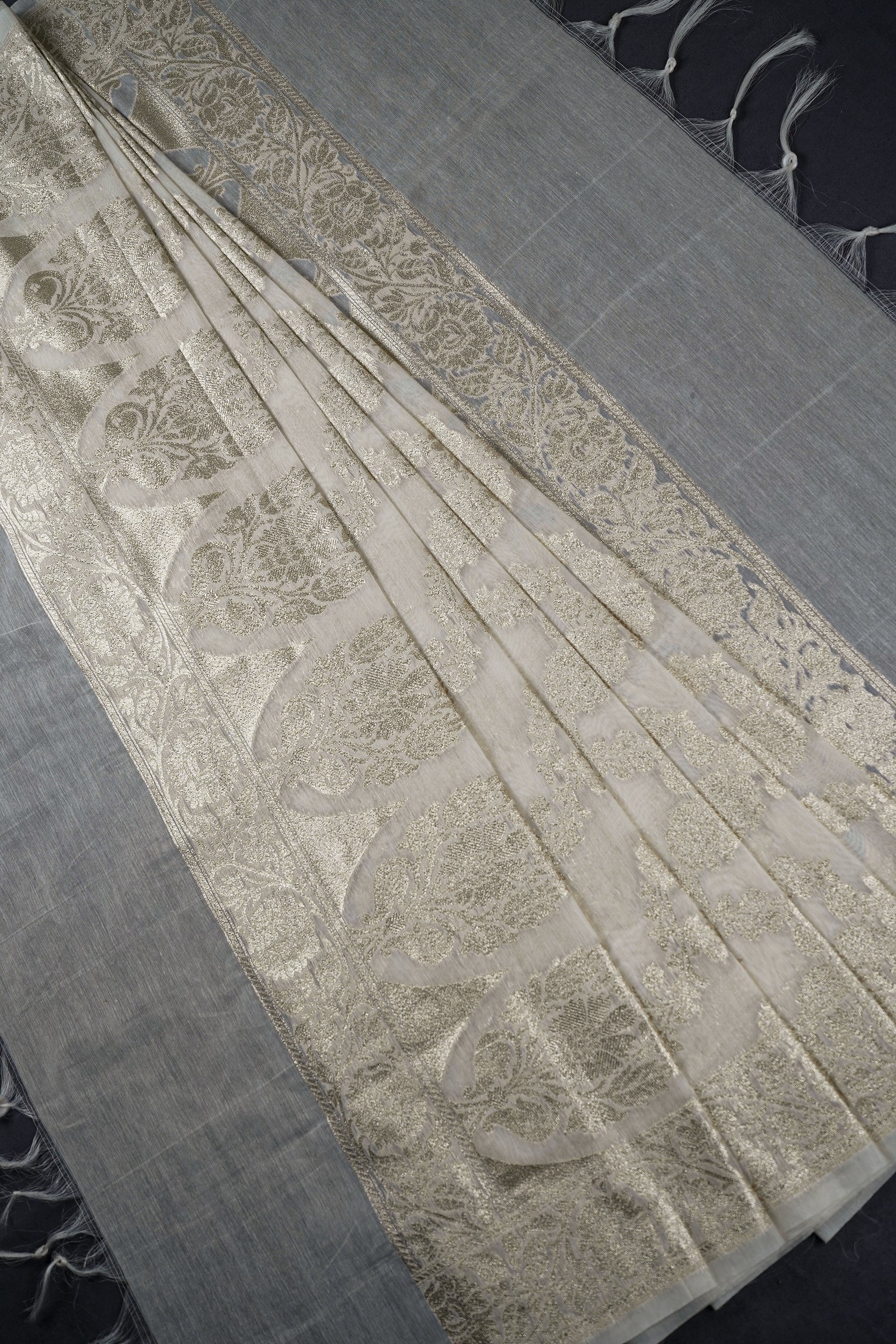 White Dyeable Chanderi Dupatta With All Over Zari Handloom 12720