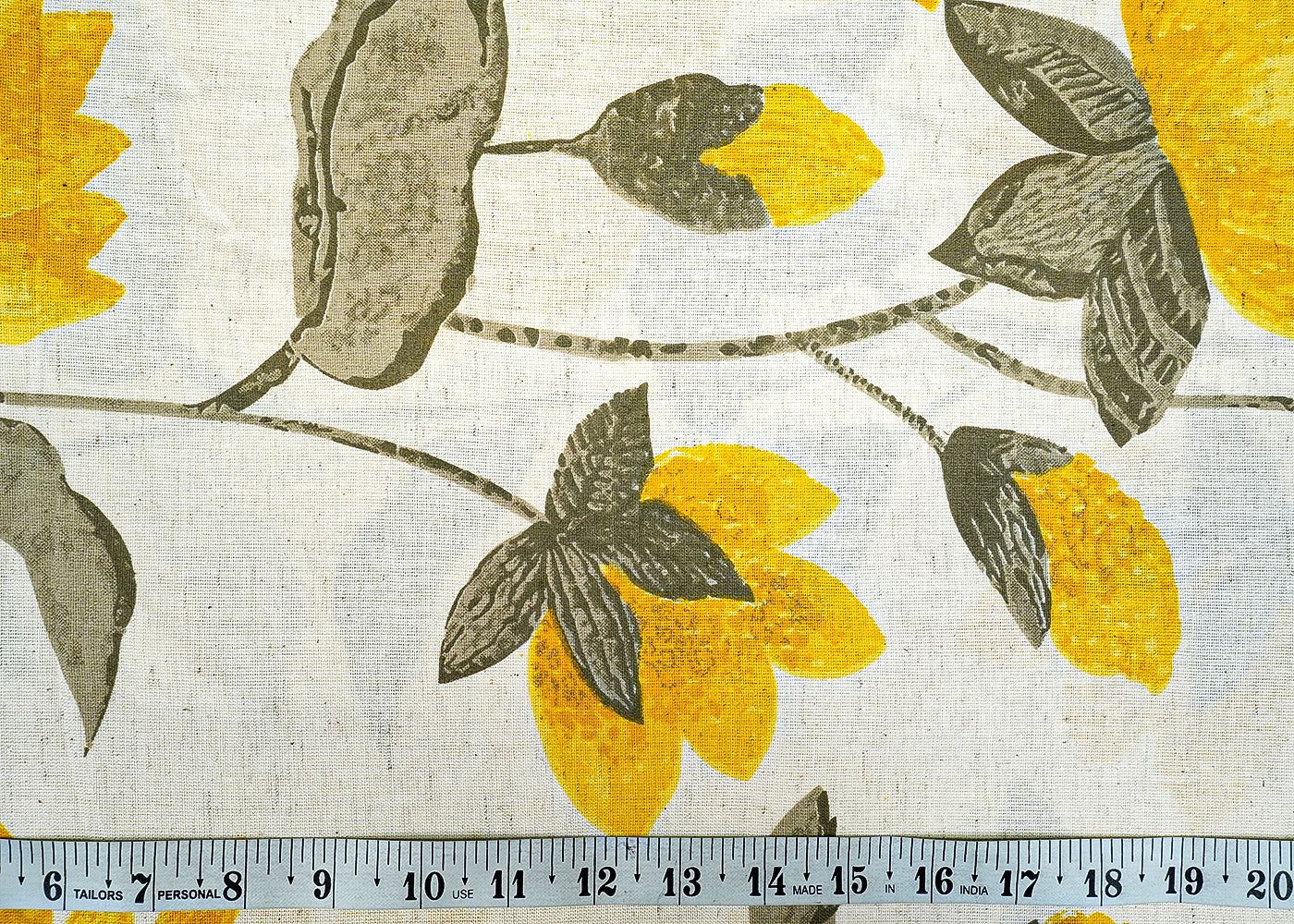 Yellow Cotton Flex Fabric with Allover Hand Block Floral Print 12731