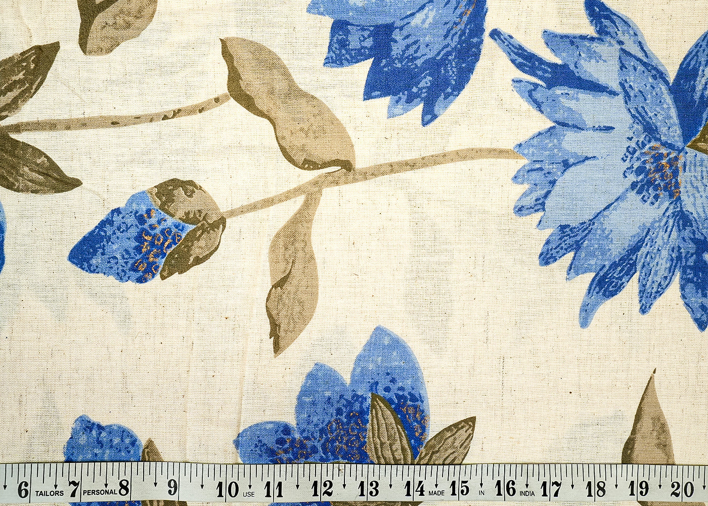 Blue Cotton Flex Fabric with Allover Hand Block Floral Print 12732