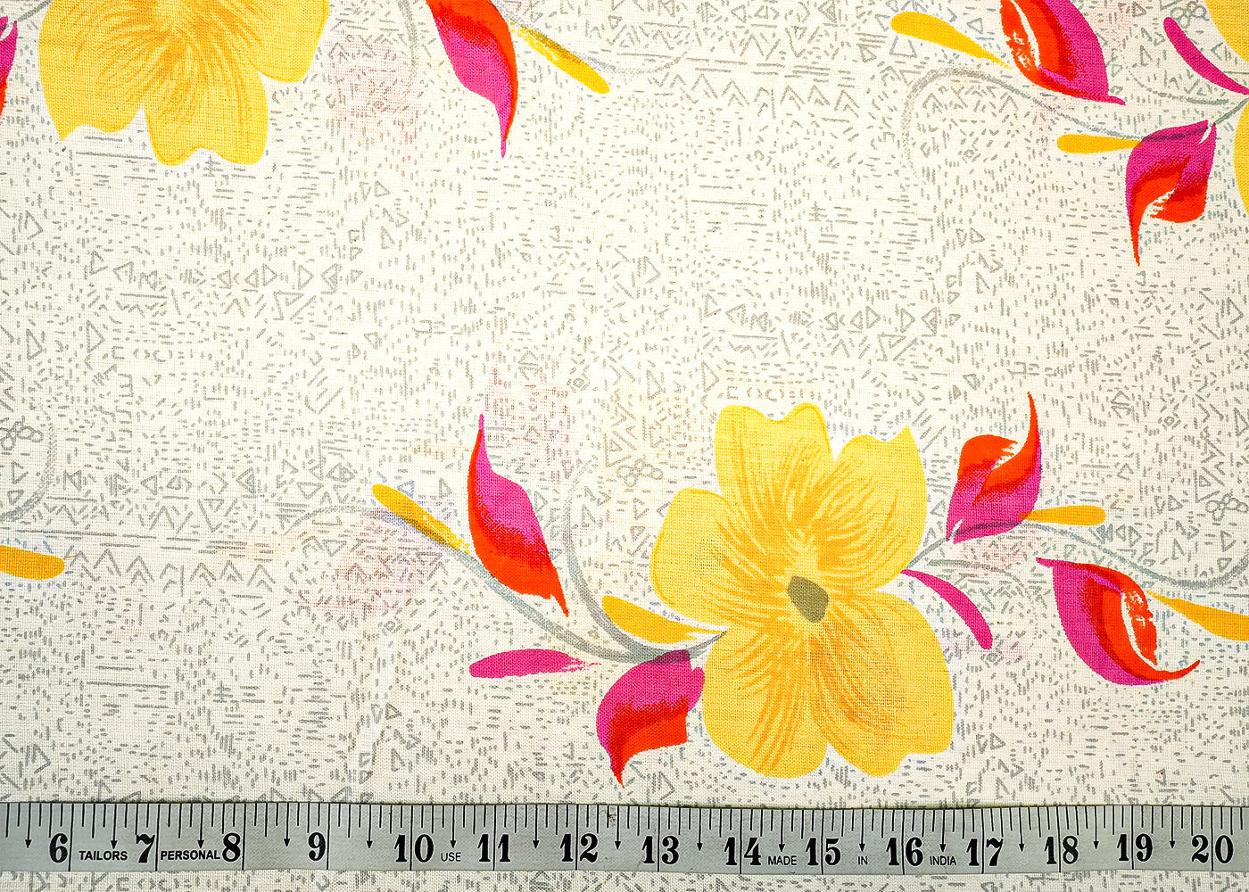 Yellow Cotton Flex Fabric with Allover Base Print and Big Flowers  12735