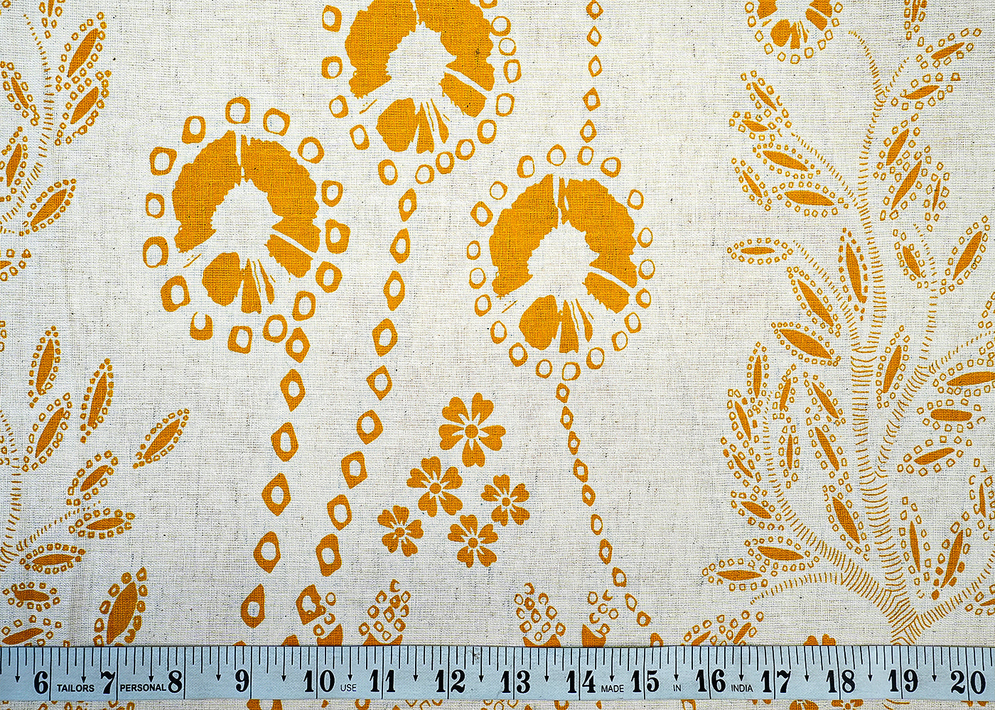 Yellow Cotton Flex Fabric with Allover Hand Block Abstract Flower Print 12743