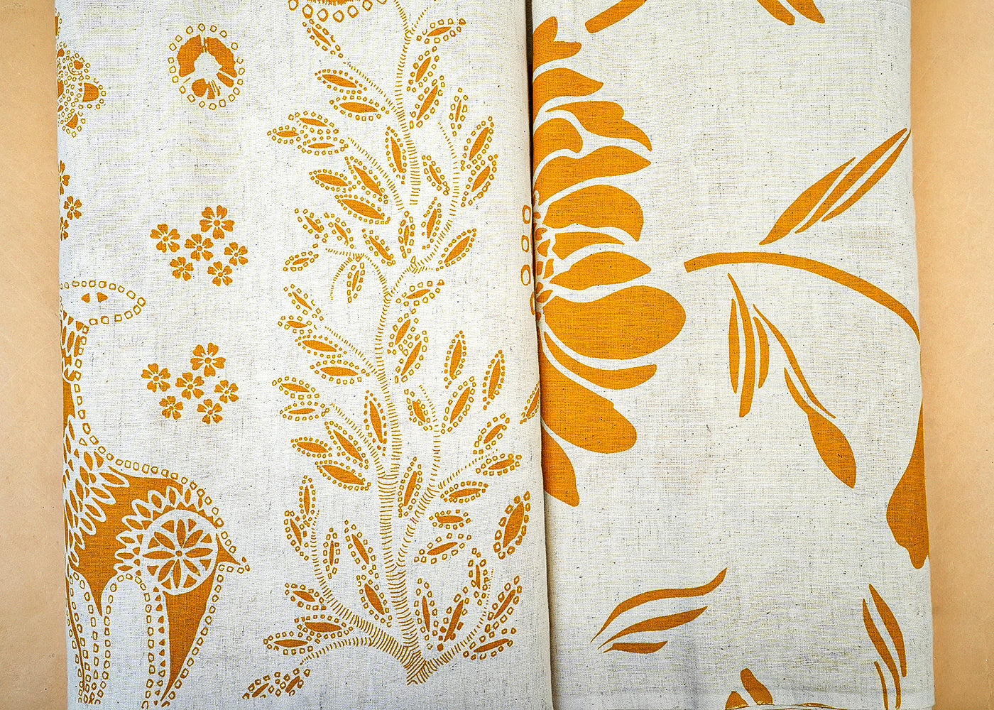 Yellow Cotton Flex Fabric with Allover Hand Block Abstract Flower Print 12743