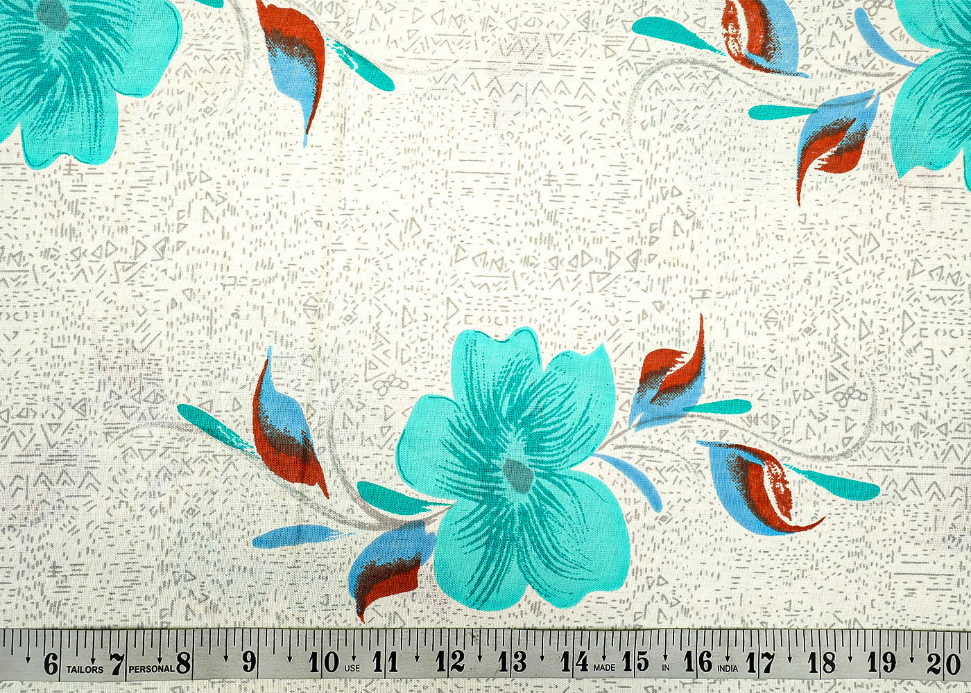 Sea Blue Cotton Flex Fabric with Allover Base Print and Big Flowers  12747