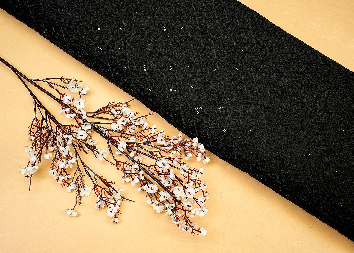 Black Embroidered Cotton Rayon with Allover Thread & Sequins work 12785