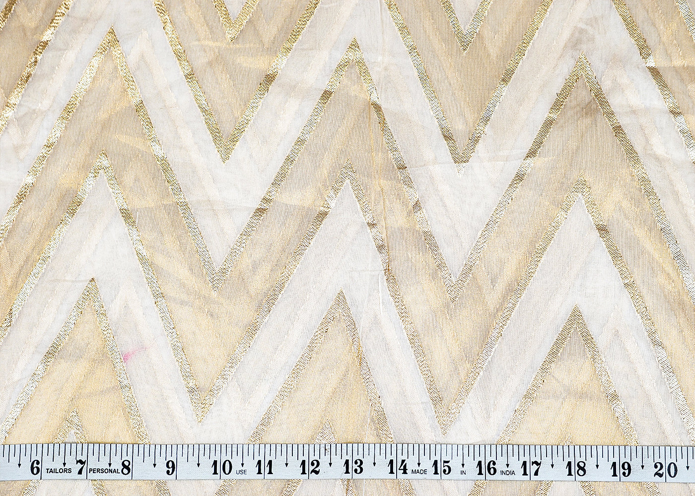 White Organza Tissue Fabric with Zari Zig-Zag Pattern Handloom 12827