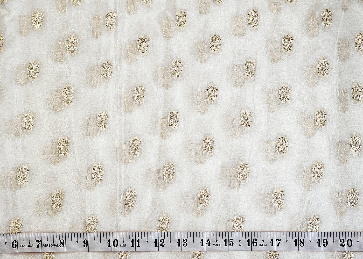 White  Chinon Chiffon Fabric with Golden Zari Work 12832