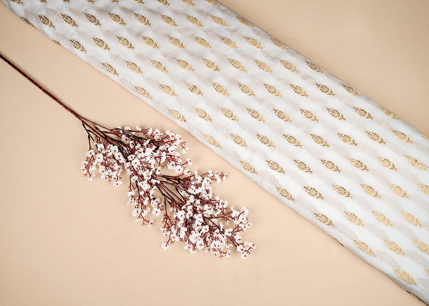 White Upada Silk Fabric with Allover Thread  Work 12833