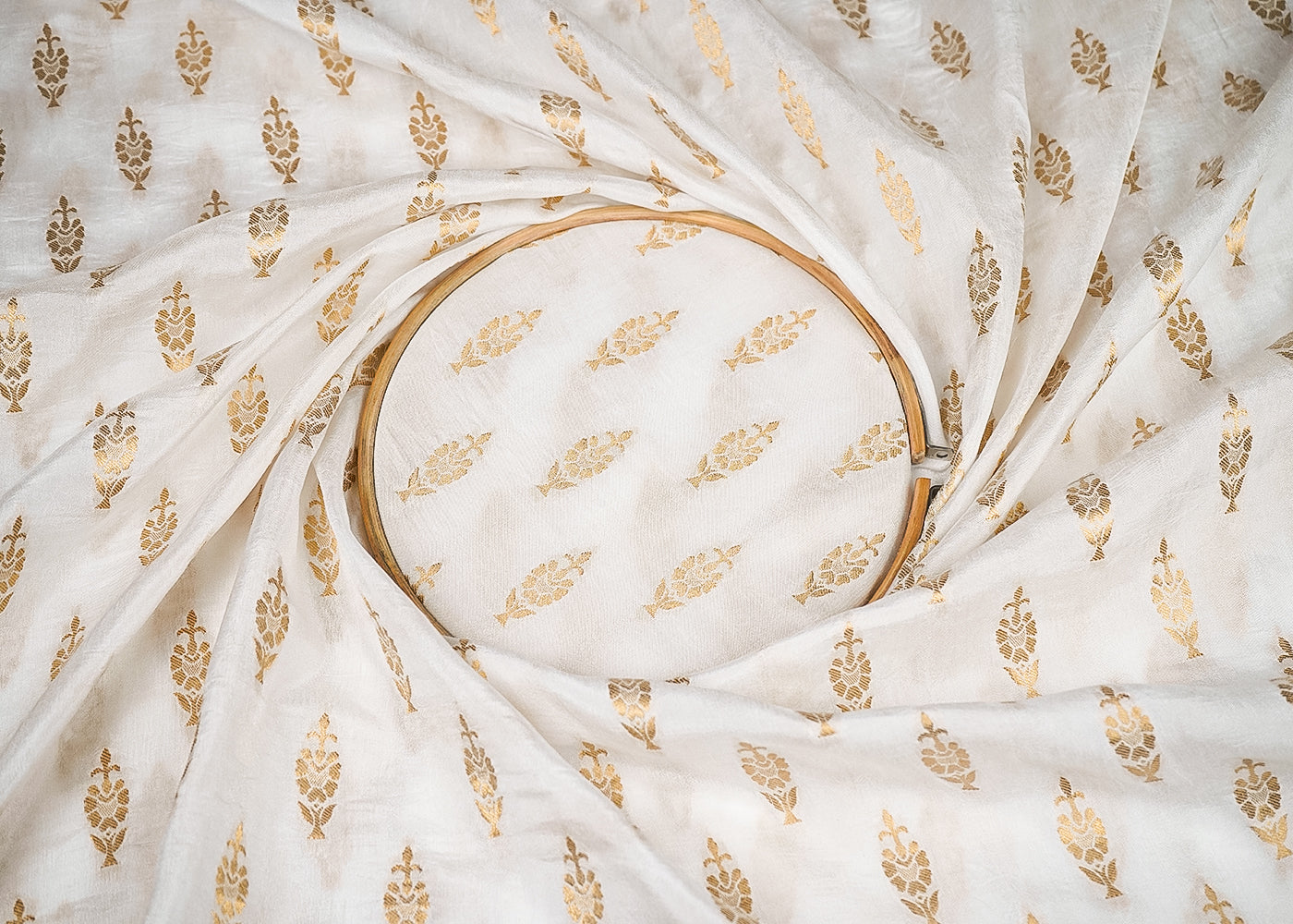 White Upada Silk Fabric with Allover Thread  Work 12833