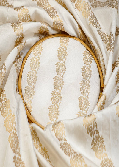 Dyeable White Upada Silk Fabric with Allover Zari Buti 12834