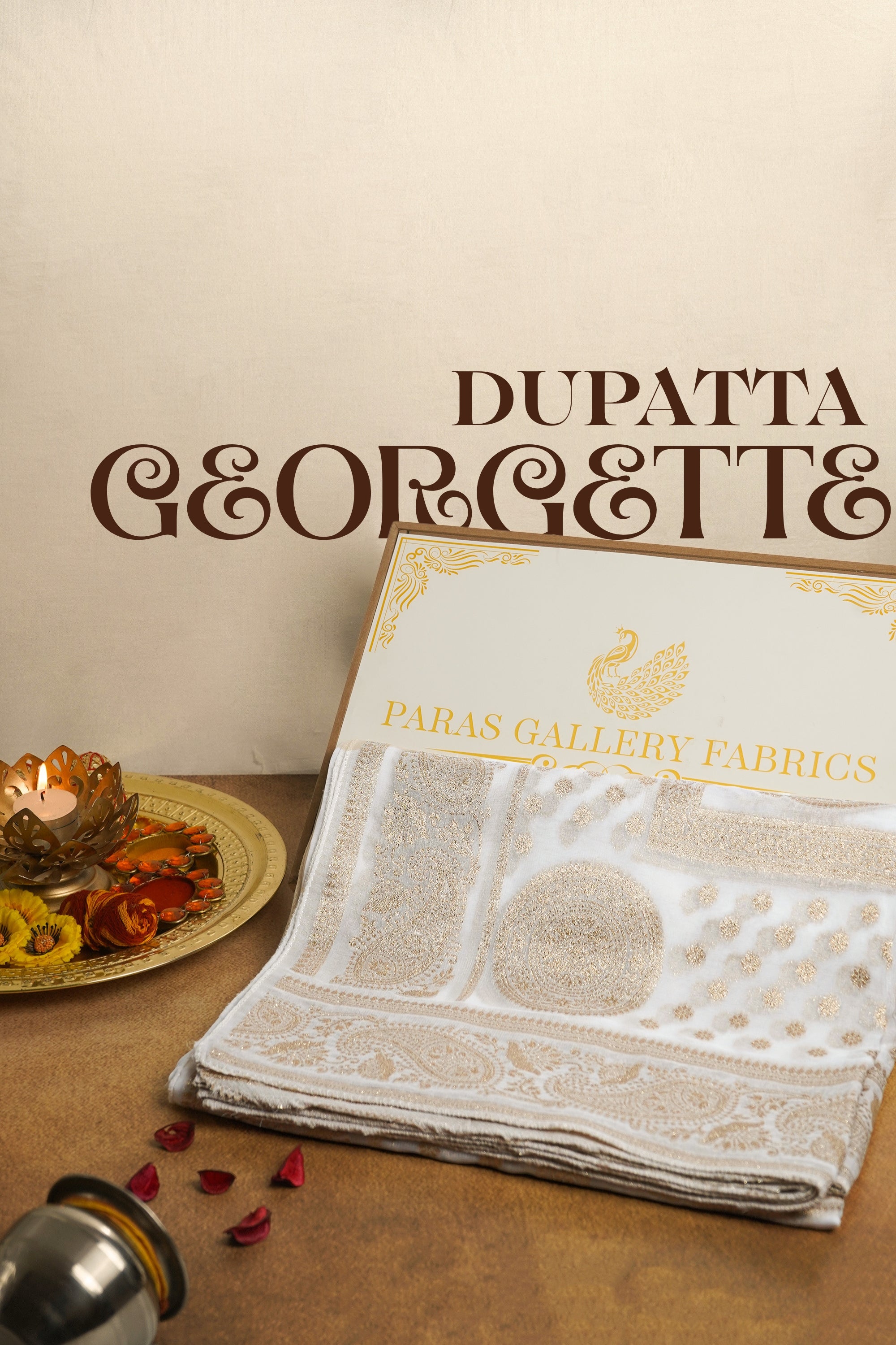 White Dyeable Organza Dupatta With All Over Zari Handloom 12839