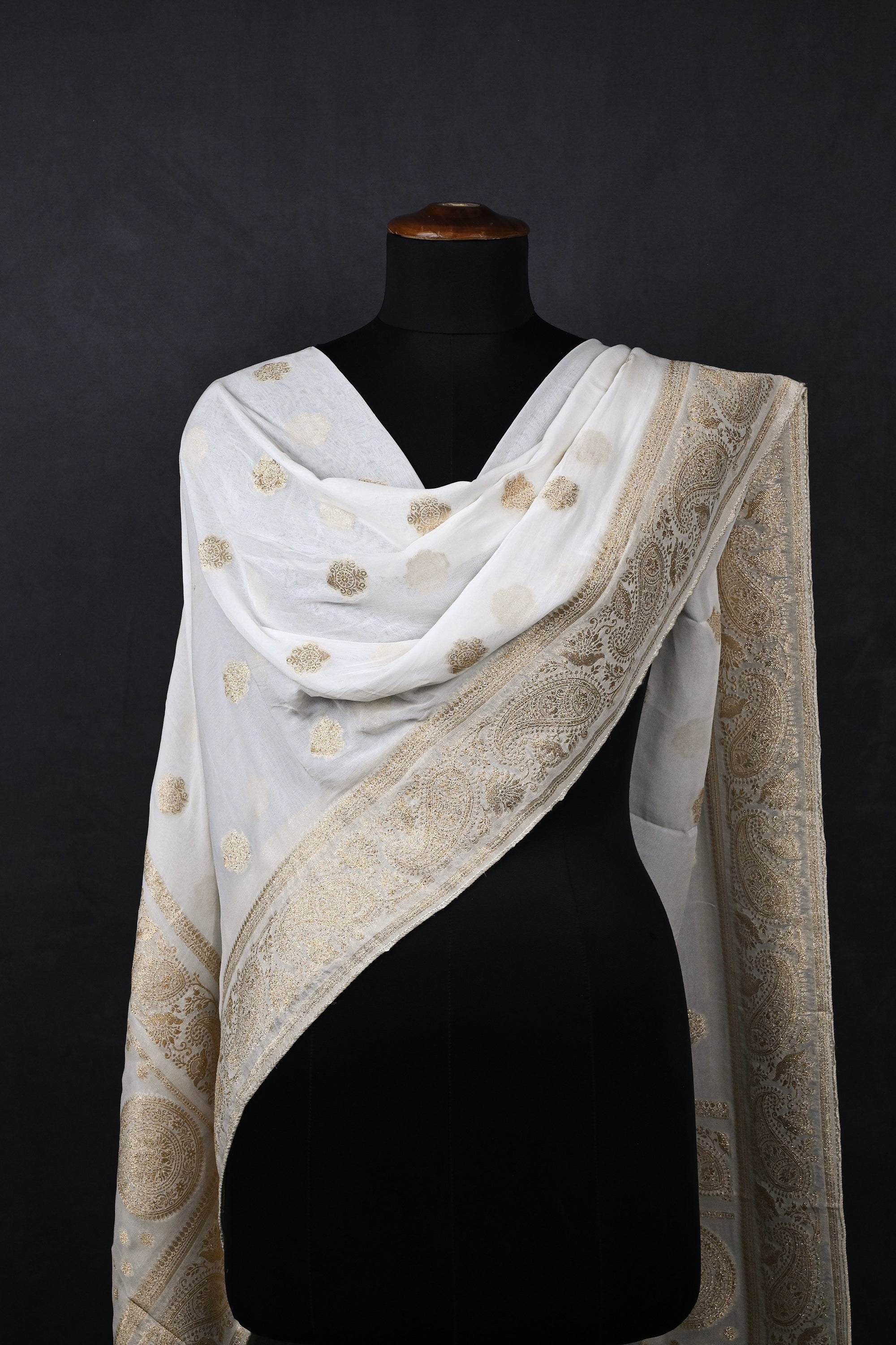 White Dyeable Organza Dupatta With All Over Zari Handloom 12839