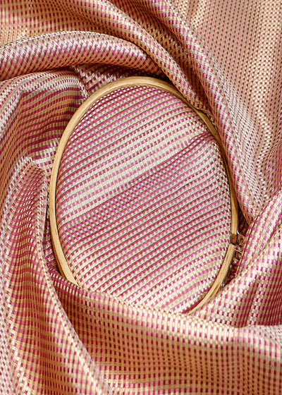 Onion Banarasi Brocade Fabric with Basket Weave Handloom 12853
