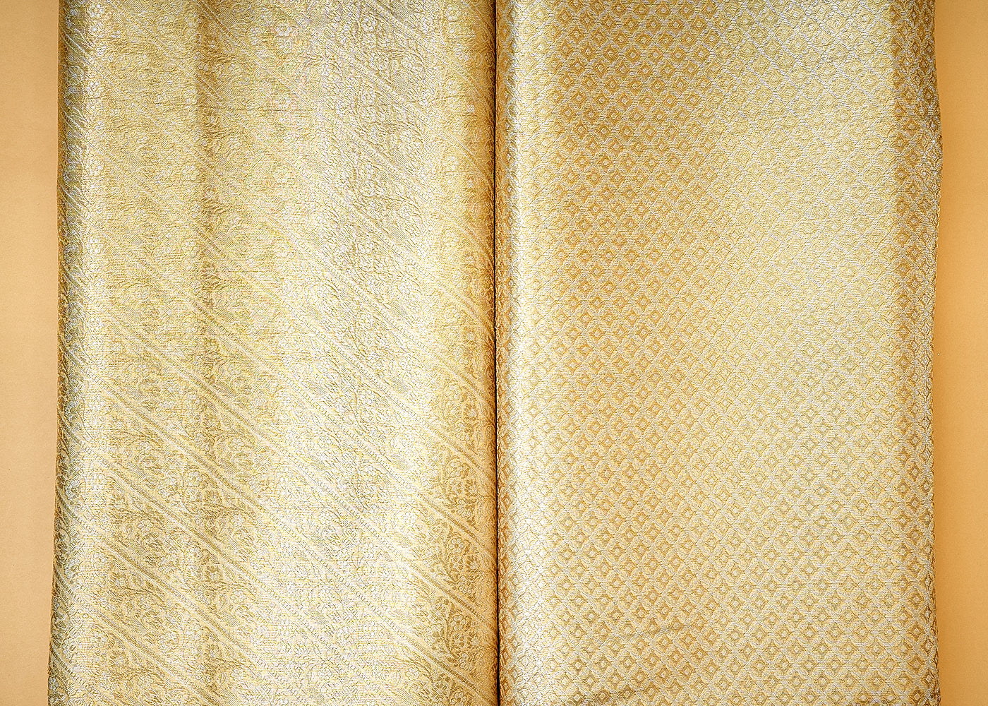 Golden Banarasi Brocade Fabric with Golden Allover Thread Work 12857