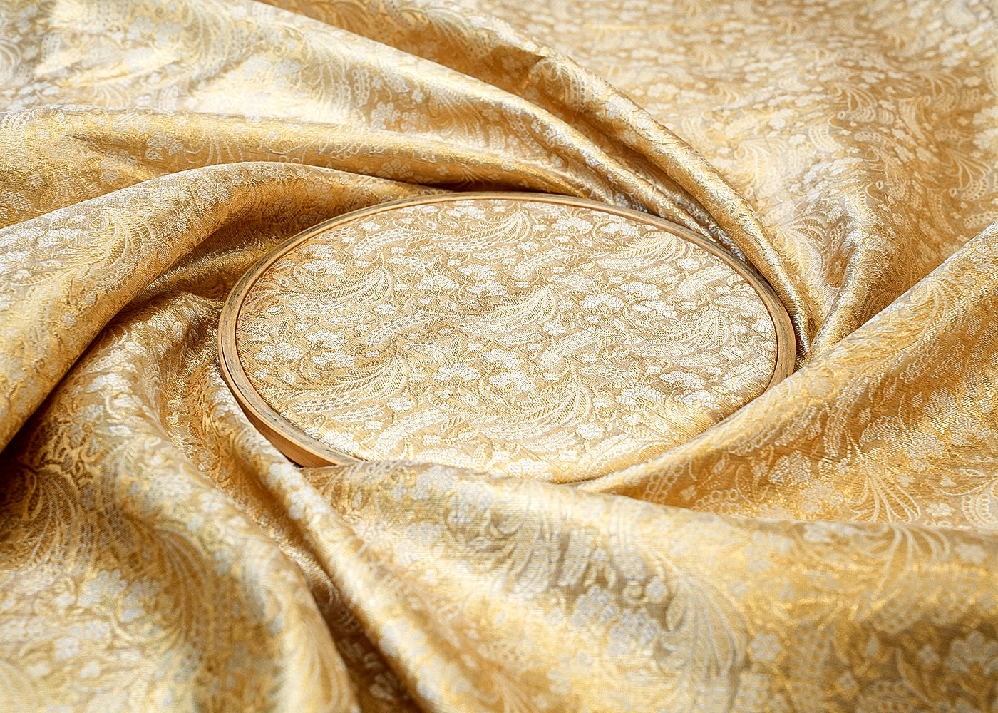 Golden Banarasi Brocade Fabric with Golden Allover Thread Work 12858