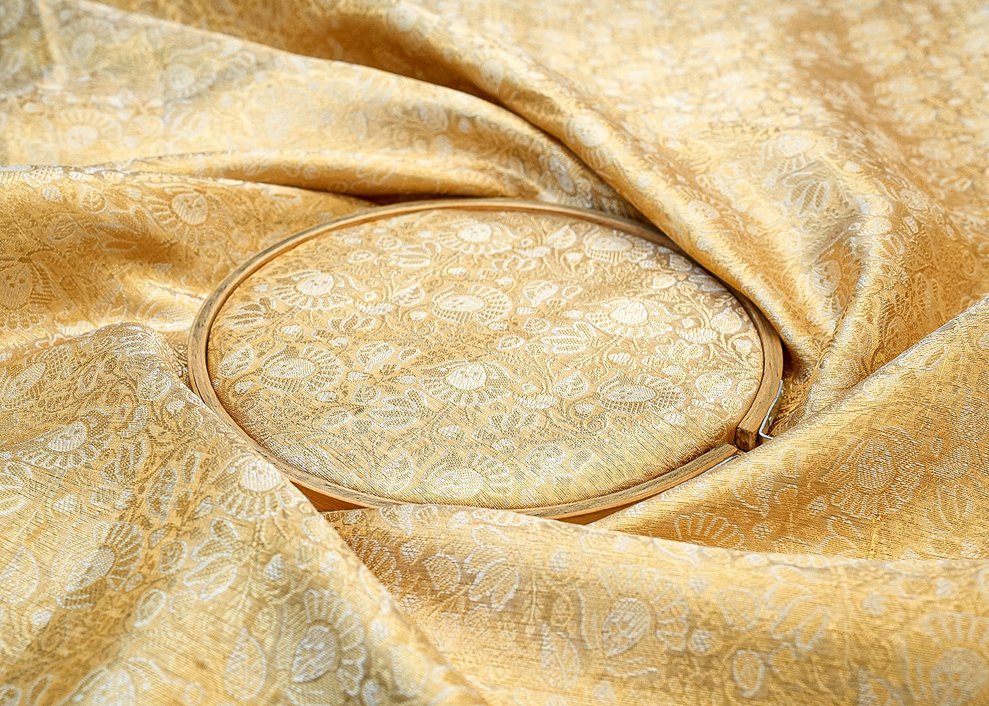 Golden Banarasi Brocade Fabric with Golden Allover Thread Work 12860