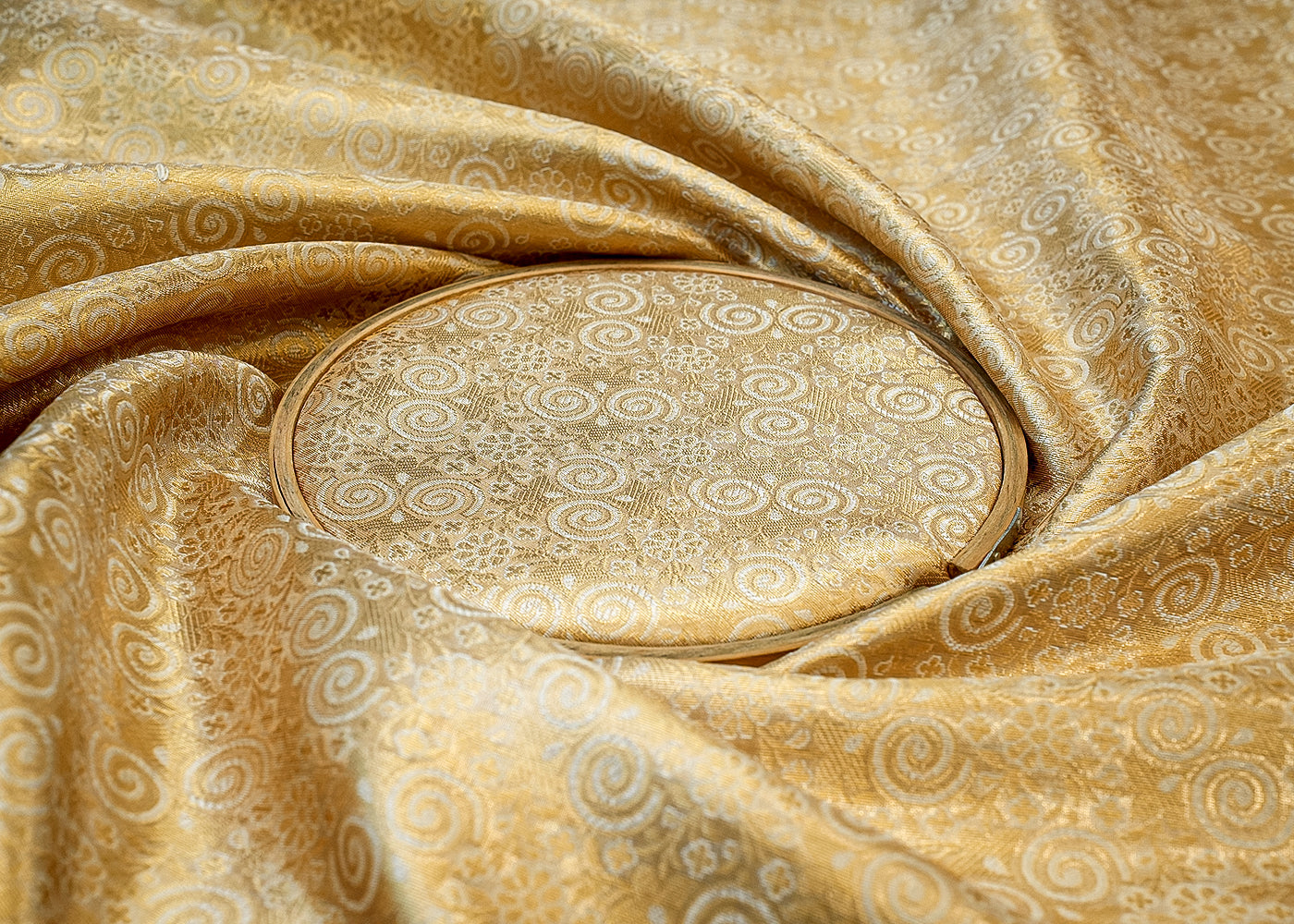 Golden Banarasi Brocade Fabric with Golden Allover Thread Work 12862