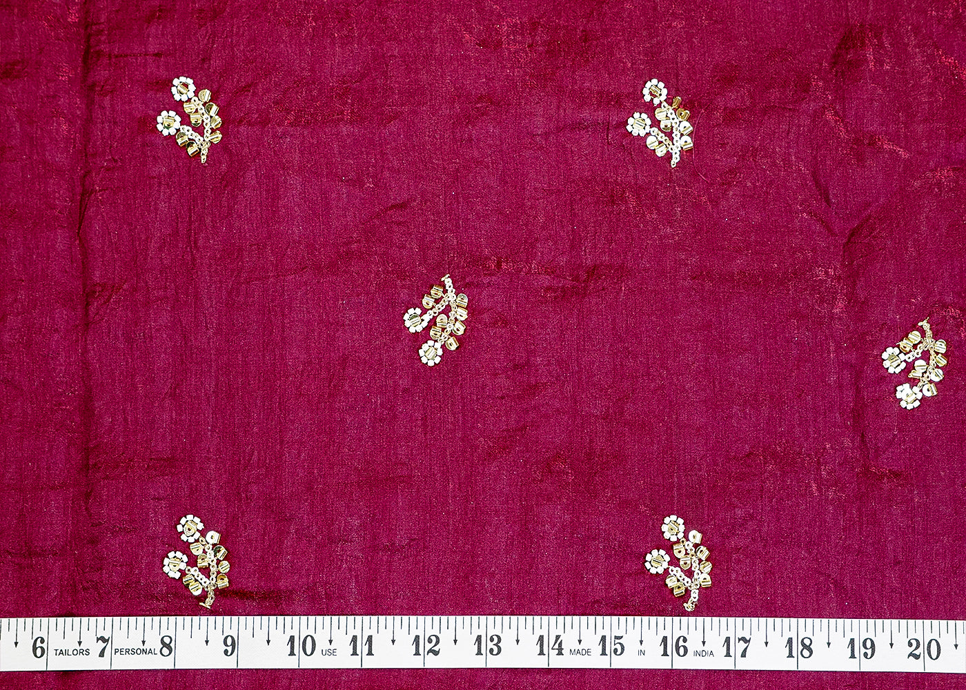 Wine Diamond Silk Tissue Fabric with Flower Buti 12869