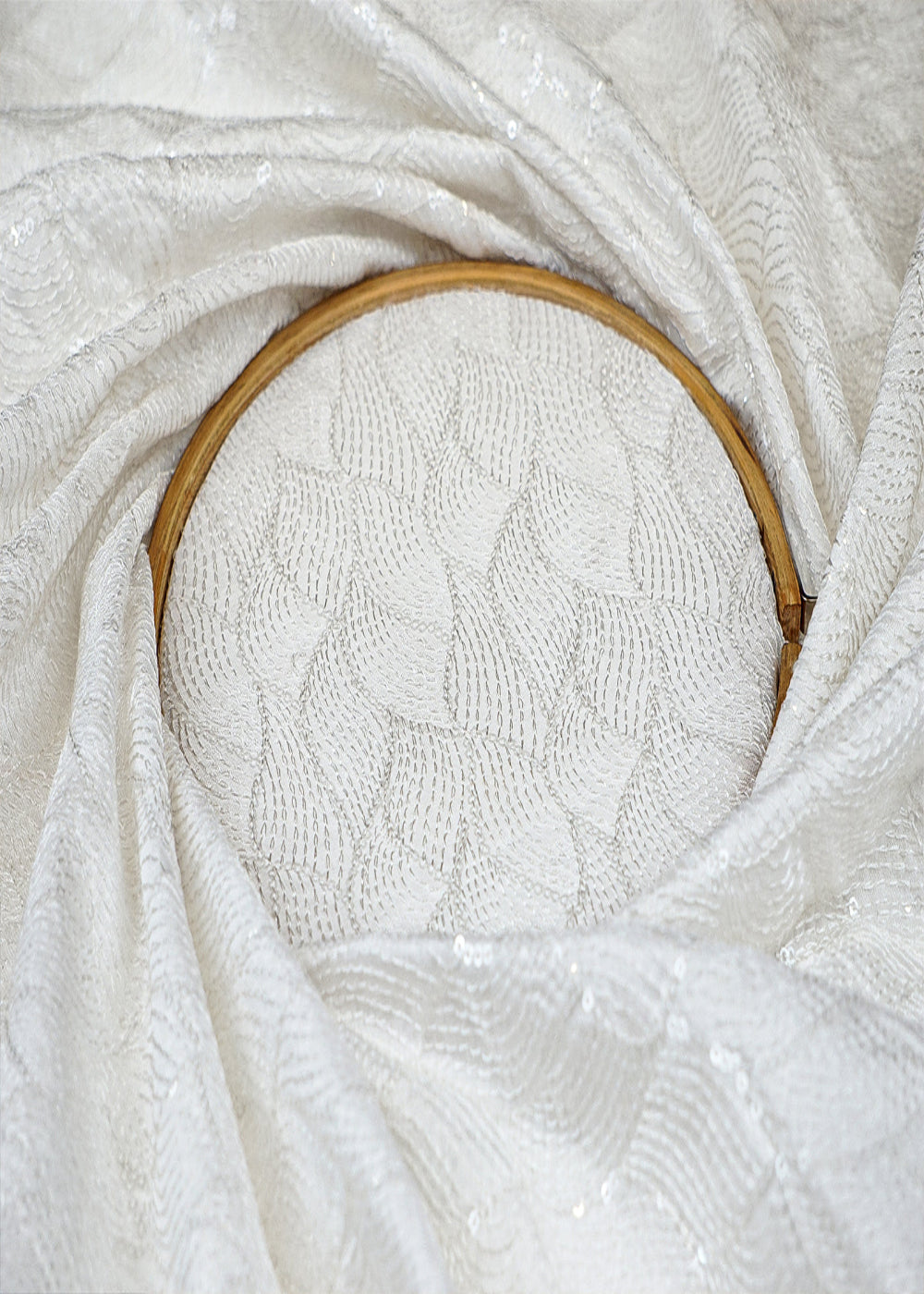 The Noor - White Upada Silk Fabric with Eternal Thread and Sequins Work | 12882