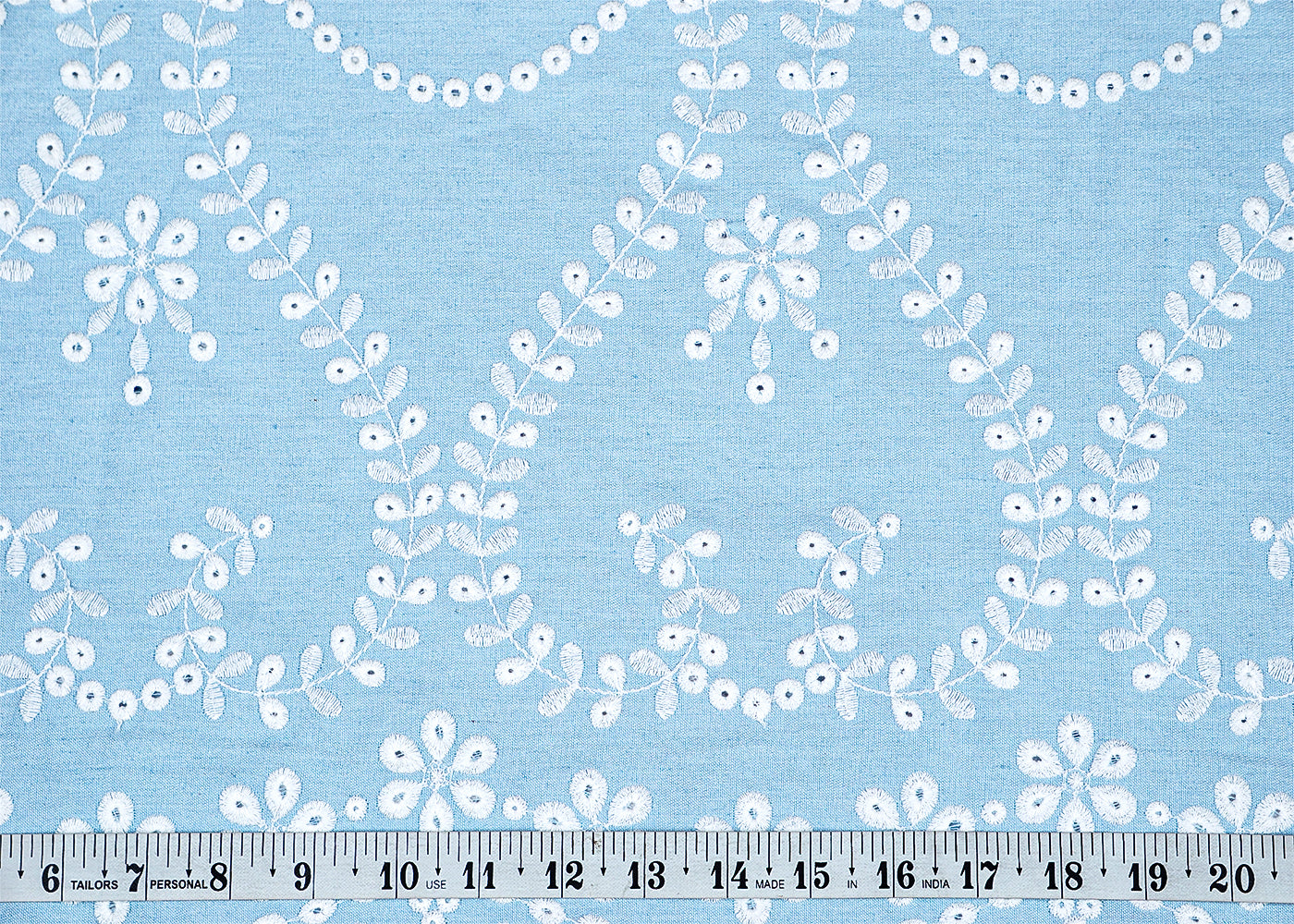 Light Blue Denim Fabric with Allover Thread Work Buti and Border 12894