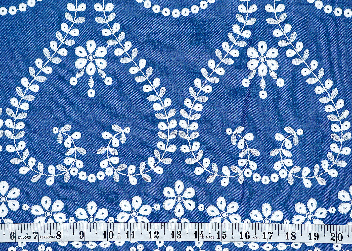 Blue Denim Fabric with Allover Thread Work Buti and Border 12896