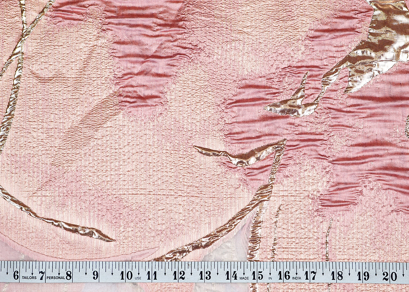 Peach Organza Tissue Fabric with Large 1-Meter Floral Design 12898