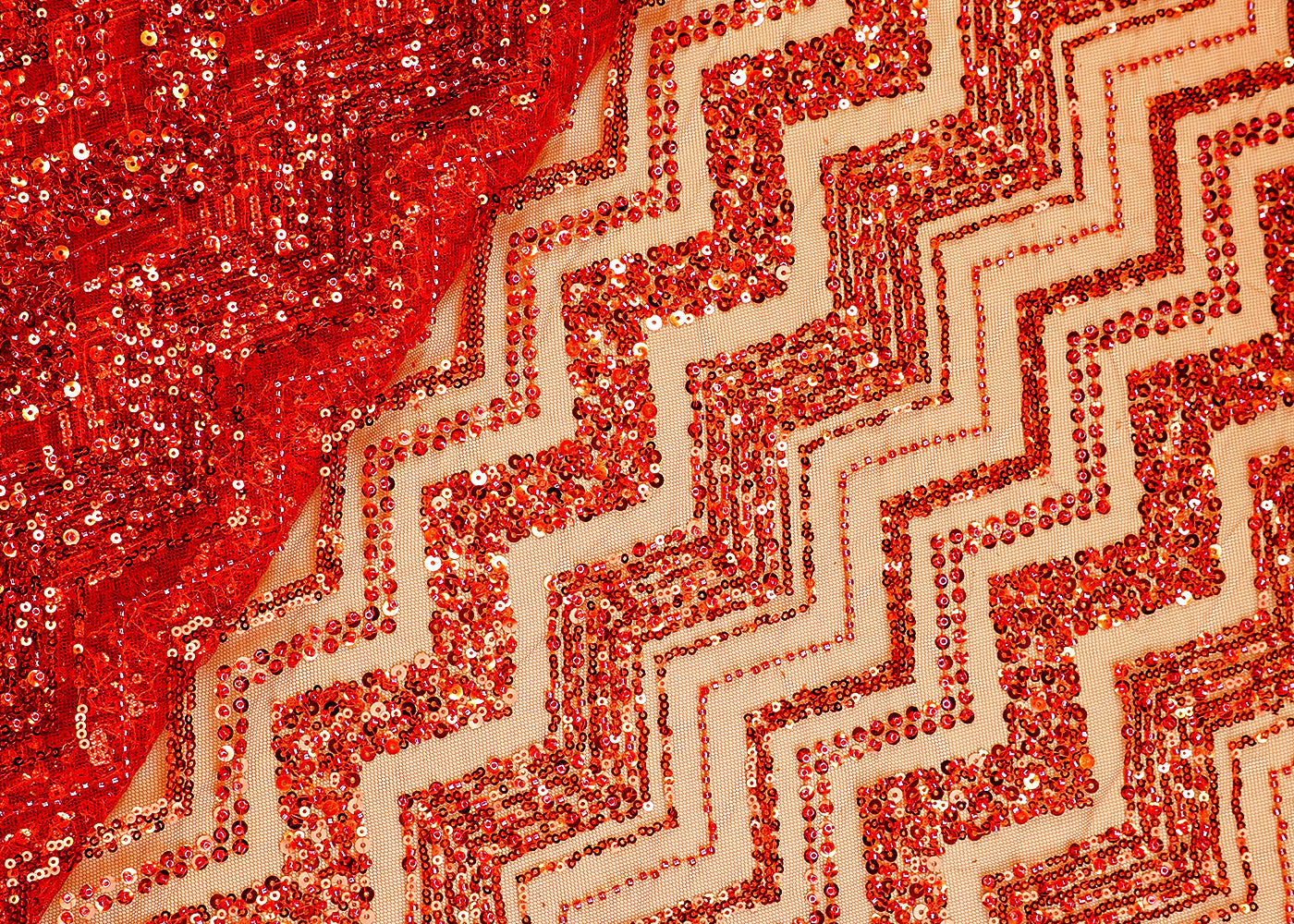 Red Imported Net Fabric With All Over Sequins And Katdana Work 12959